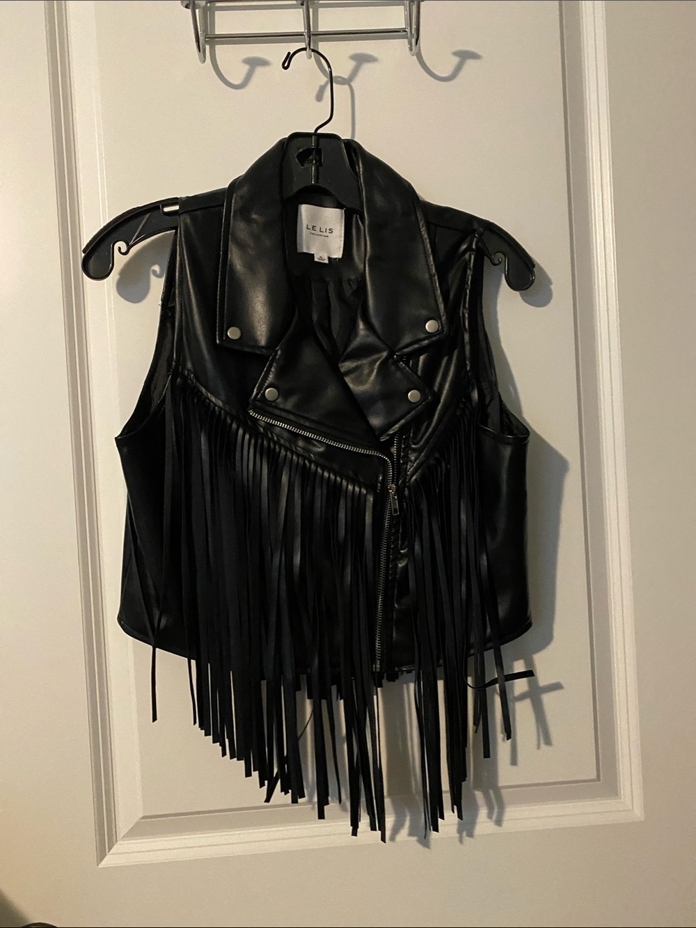 Le Lis Black Fringe Faux Leather Moto Vest NWOT